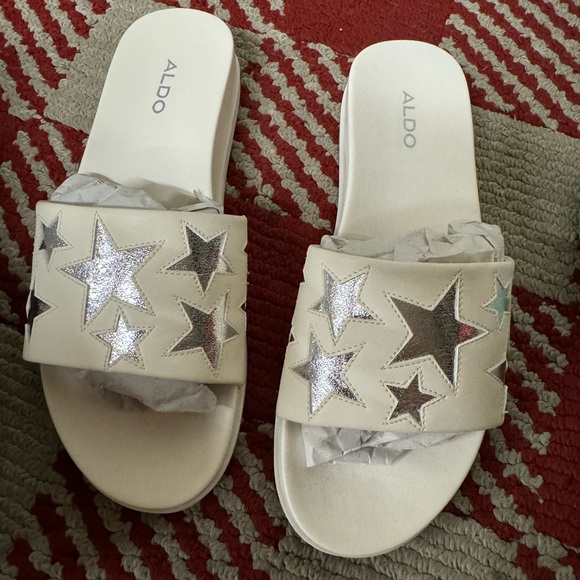 NWB Womens Aldo Estrellas Star Slide Sandals, White Size 7 - Picture 1 of 5